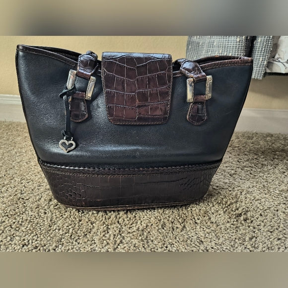 BRIGHTON Women’s VINTAGE Medium LEATHER TOTE SHOULDER Bag Silver Hardware - Picture 2 of 16